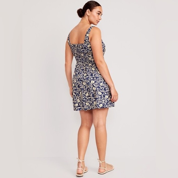 Old Navy Fit & Flare Cami Mini Dress Blue Floral Size Extra Large Tall - Picture 2 of 9